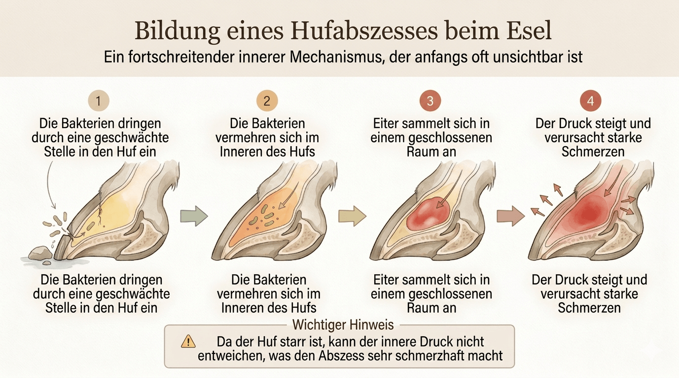 Bildung eines Hufabszesses beim Esel